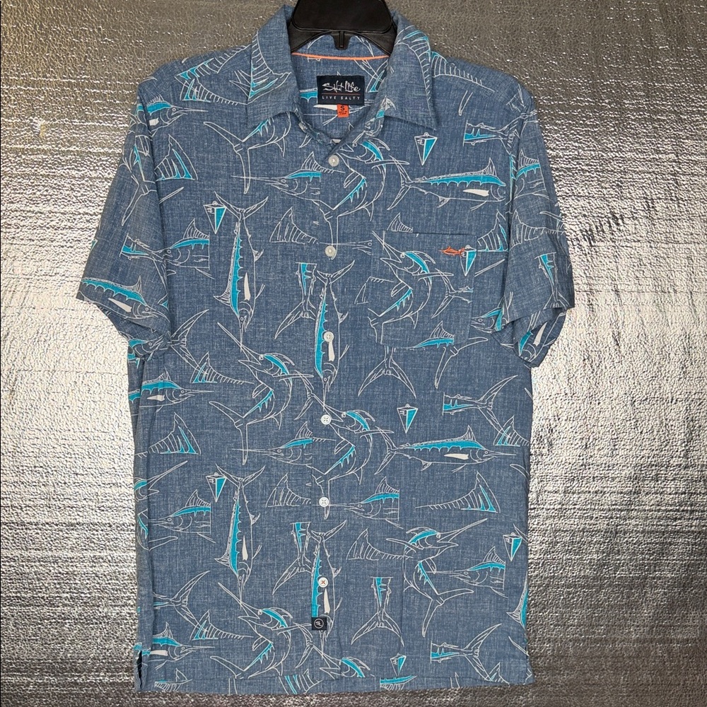 Salt Life Blue Shark Pattern Shirt